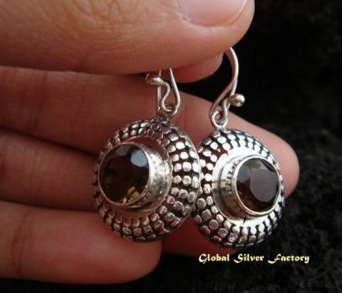 925 Silver & Smokey Quartz Round Earrings ER-479-KT