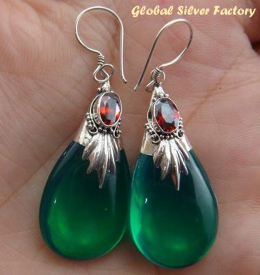 925 Silver Green Quartz & Garnet Earrings SJ-195-KA