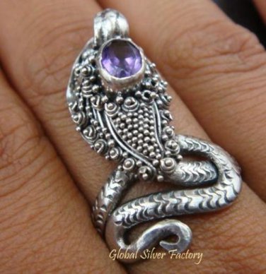 925 Silver & Oval Cut Amethyst Snake Ring RI-222-KT