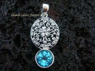 925 Silver Bali Design Blue Topaz Pendant SP-380-KT