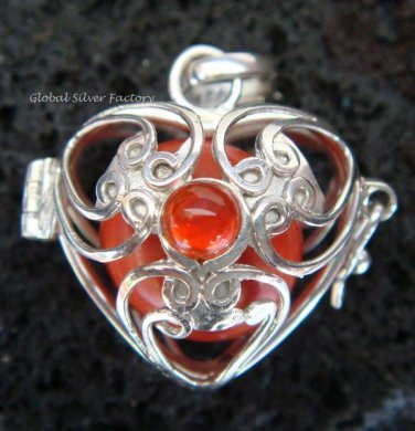 925 Silver Carnelian Heart Harmony Ball Pendant HB-233d-KT