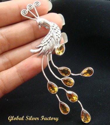 Sterling Silver Peacock & Citrine Brooch BC-128-KT