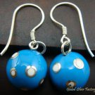 Silver White Polka Dots Blue Chime Ball Earrings CBE-124-KT