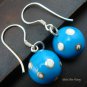 Silver White Polka Dots Blue Chime Ball Earrings CBE-124-KT