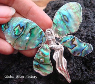 925 Silver Paua Shel Angel Brooch Pendant BC-122-KT