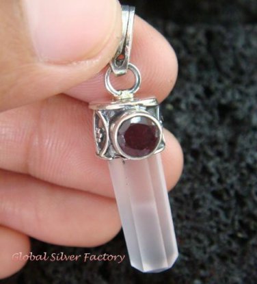 Silver Rose Quartz Crystal & Garnet Pendant SP-396-KT