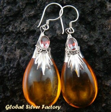 Silver Amber & Garnet Earrings SJ-196-KA