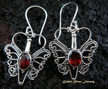925 Silver Garnet Butterfly Earrings ER-436-IKP