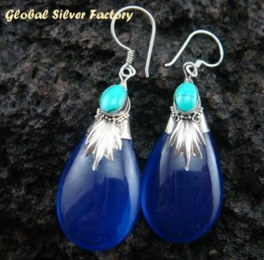 Silver Blue Shappire (syn) & Turquoise Earrings SJ-194-KA
