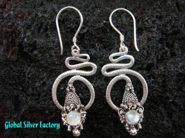 Silver & Rainbow Moonstone Snake Earrings ER-430-KT