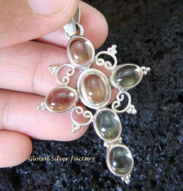 925 Silver & Citrine Christian Cross Pendant SP-400-NY