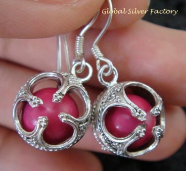 925 Silver Pink Chakra Chime Ball Earrings CBE-147-KT