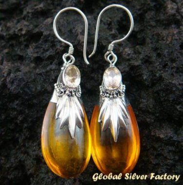 Silver Amber & Citrine Earrings SJ-193-KA