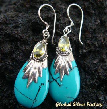 Silver Turquoise & Peridot Teardrop Earrings SJ-187-KA