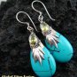 Silver Turquoise & Peridot Teardrop Earrings SJ-187-KA