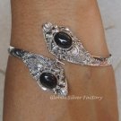 Silver Black Onyx Double Snake Head Bangle SBB-208-KA