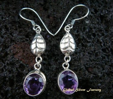 Leaf Design & Amethyst Dangle Earrings ER-451-NY