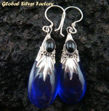 Silver Amethyst (syn) & Onyx Earrings SJ-190-KA