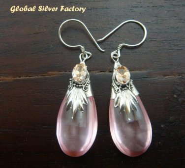 Silver & Synthetic Amber Earrings SJ-184-KT