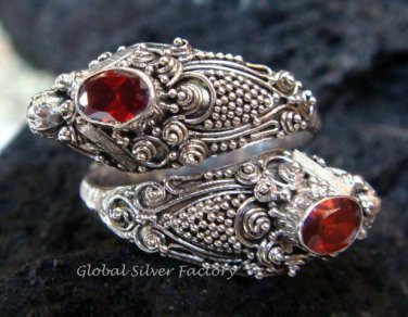 Sterling Silver Garnet Snake Ring RI-149-KA