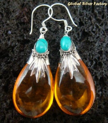 Silver & Synthetic Amber Earrings SJ-180-KT