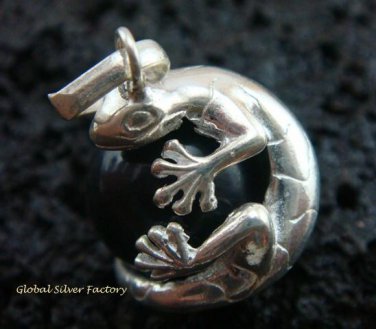 925 Silver Gecko Black Chime Ball Pendant CH-315-KT