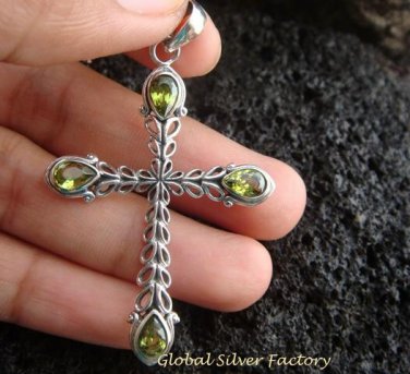 Sterling Silver Peridot Cross Pendant SP-391-PS
