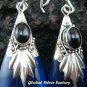 Silver Blue Shappire (syn) & Onyx Earrings SJ-192-KA