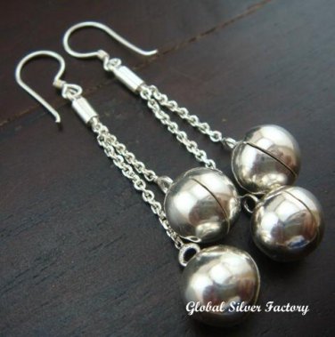 Silver Long Dangle Chime Ball Earrings CBE-130-KA