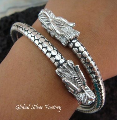 Sterling Silver Double Head Dragon Bangle SBB-295-PS