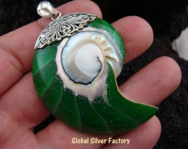 925 Silver Green Nautilus Shell Pendant SP-371-KT
