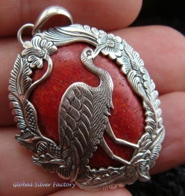 925 Silver Bird & Red Coral Pendant SP-343-KT