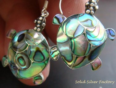 925 Silver Paua Abalone Shell Turtle Earrings ER-164-KA