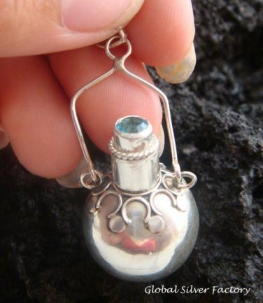 Sterling Silver Blue Topaz Perfume Bottle Pendant PP-132-KA
