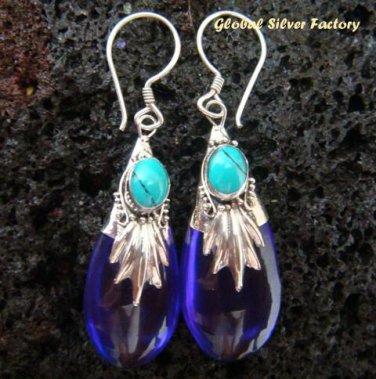Silver & Synthetic Amethyst Teardrop Earrings SJ-181-KT