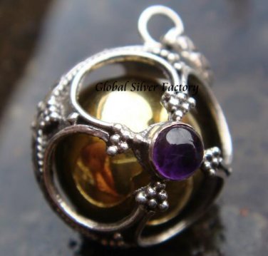 925 Silver Clover Amethyst Chime Ball Pendant CH-108-KT