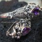 925 Silver Amethyst Double Snake Head Ring RI-156-KT