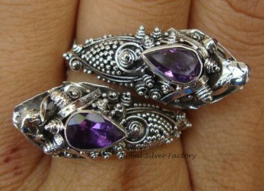 925 Silver Amethyst Double Snake Head Ring RI-156-KT