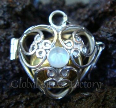 Silver Rainbow Moonstone Heart Harmony Ball Pendant HB-122a-KT