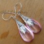 Silver & Synthetic Teardrop Rose Quartz Earrings SJ-109-KA