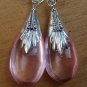 Silver & Synthetic Teardrop Rose Quartz Earrings SJ-109-KA