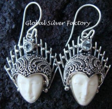 Sterling Silver Blue Topaz Goddess Earrings GDE-425-PS