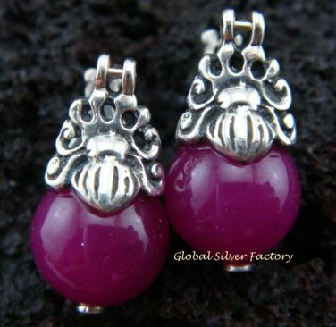 925 Silver Syntethic Purple Bead Earrings SJ-205-KT
