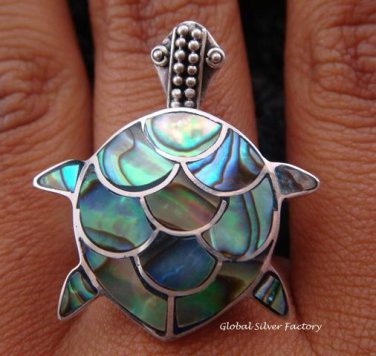 Sterling Silver Paua Abalone Shell Turtle Ring RI-117-NY