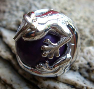 Silver Gecko Lizard Purple Chime Ball Pendant 12mm CH-120-KT