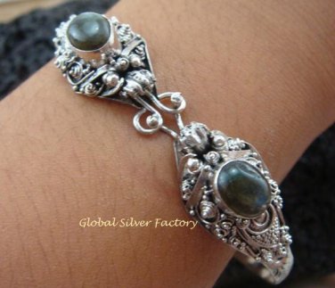 Sterling Silver Two Head Labradorite Snake Bangle SBB-221-KA