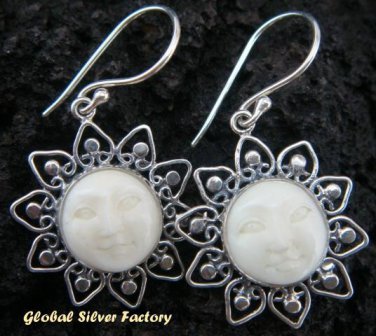 Silver Carved Bone Goddess Earrings GDE-562-NY