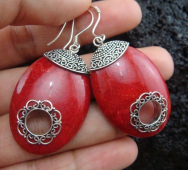 Sterling Silver Red Coral Earrings ER-108-KA