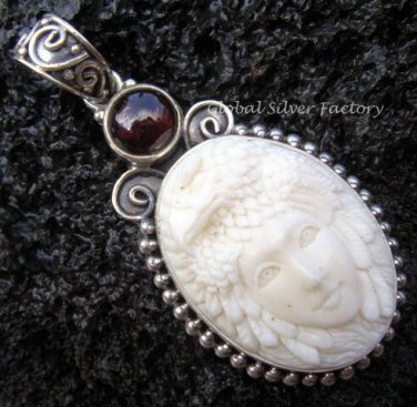 Silver Garnet Cameo Woman Eagle Pendant SP-253-NY
