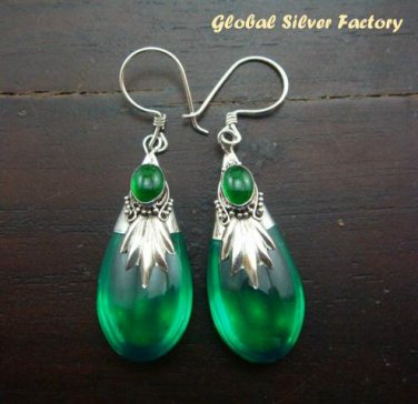 Silver & Synthetic Green Quartz Earrings SJ-185-KT